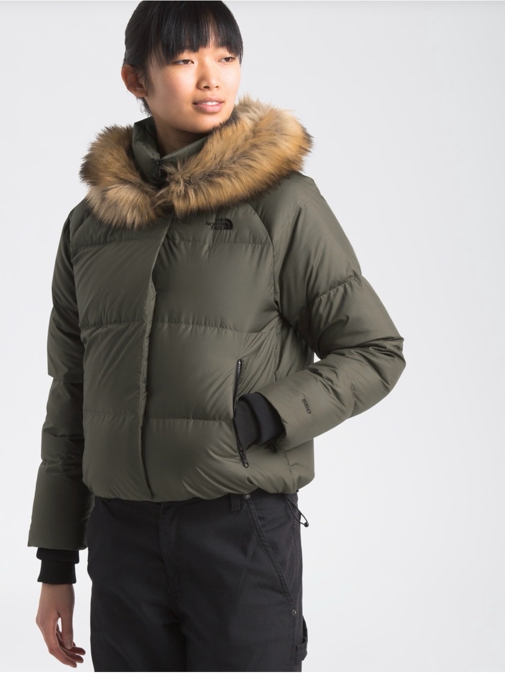 The North Face Women’s Olive Green Fur-Trim Puffer Jacket XS